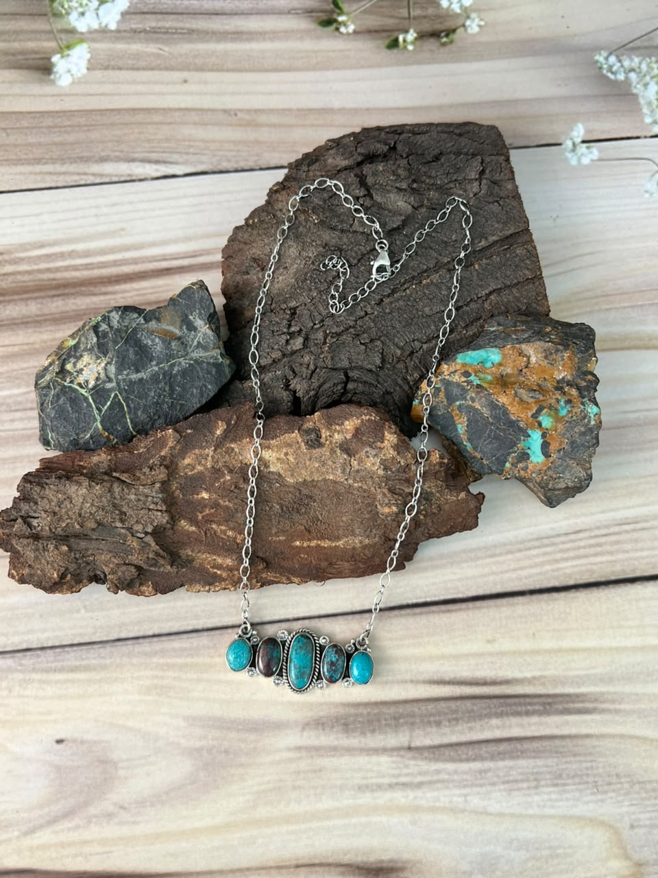 Handmade Sterling Silver Gem Silica Collection: Necklace Signed Nizhoni