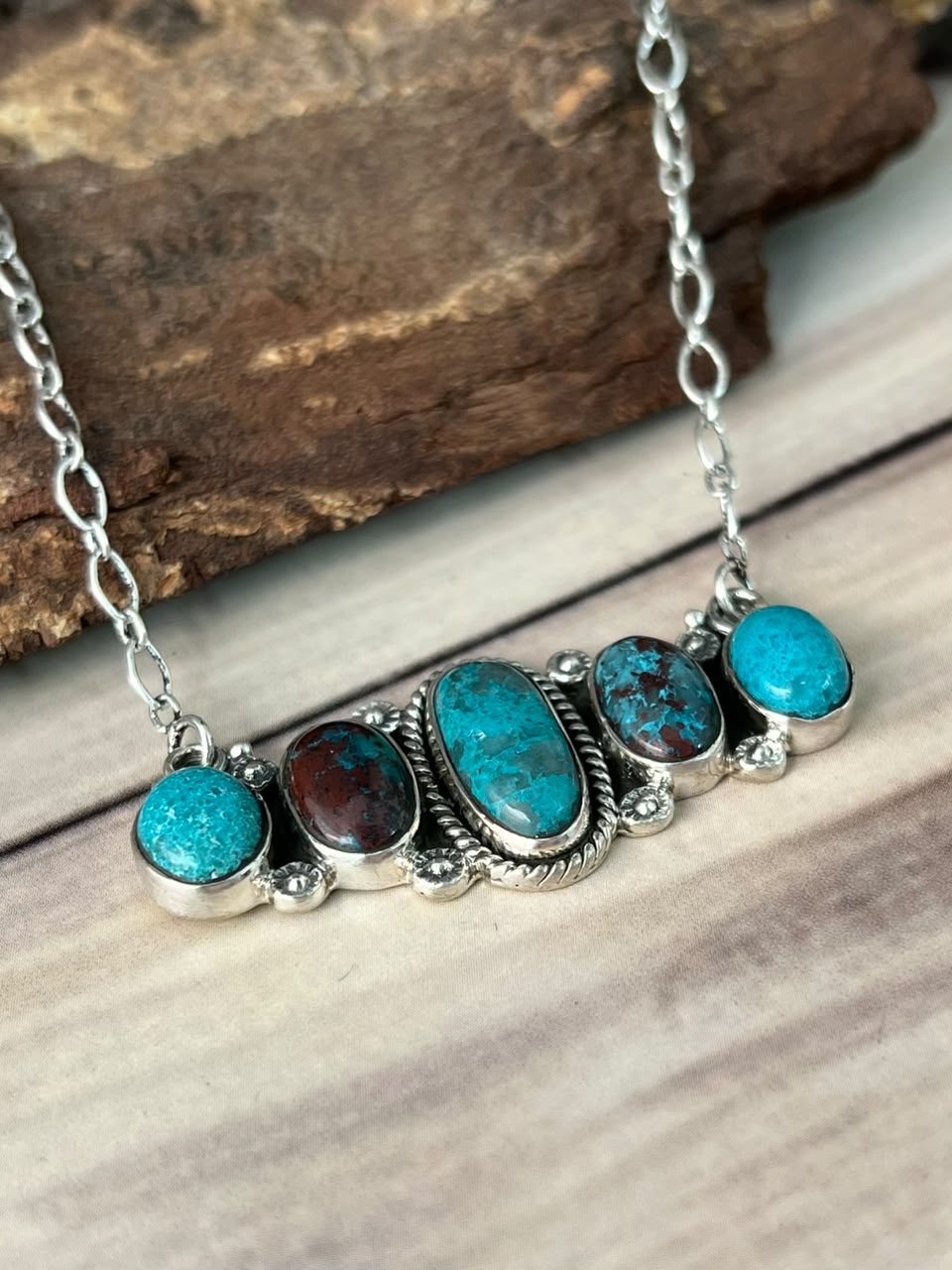 Handmade Sterling Silver Gem Silica Collection: Necklace Signed Nizhoni