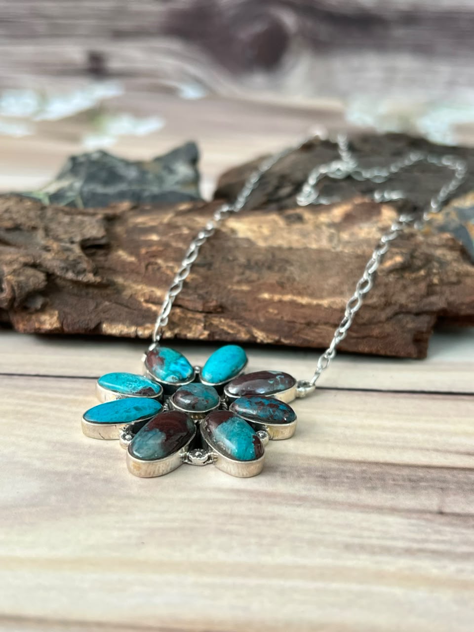 Handmade Sterling Silver Gem Silica Collection: Necklace Signed Nizhoni