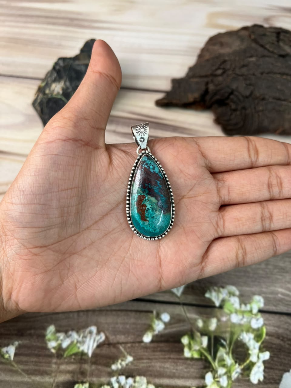 Handmade Sterling Silver Gem Silica Collection: Pendant Signed Nizhoni