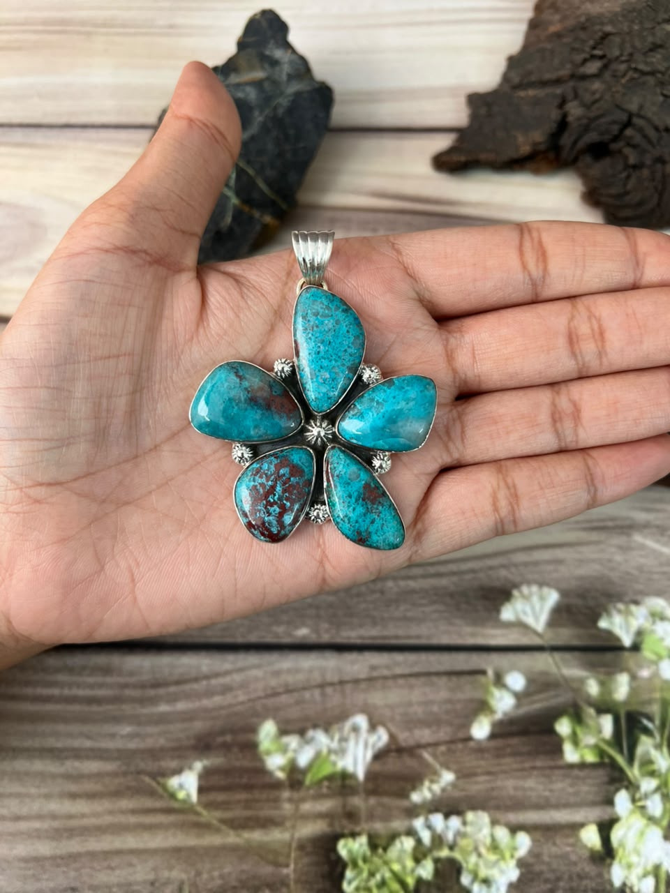 Handmade Sterling Silver Gem Silica Collection: Pendant Signed Nizhoni