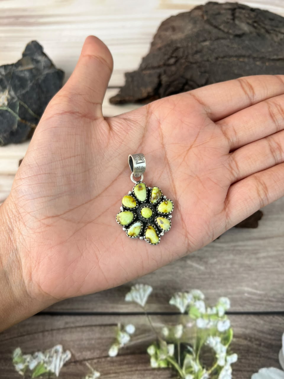 Handmade Sterling Silver Palomino Turquoise Pendant Signed Nizhoni
