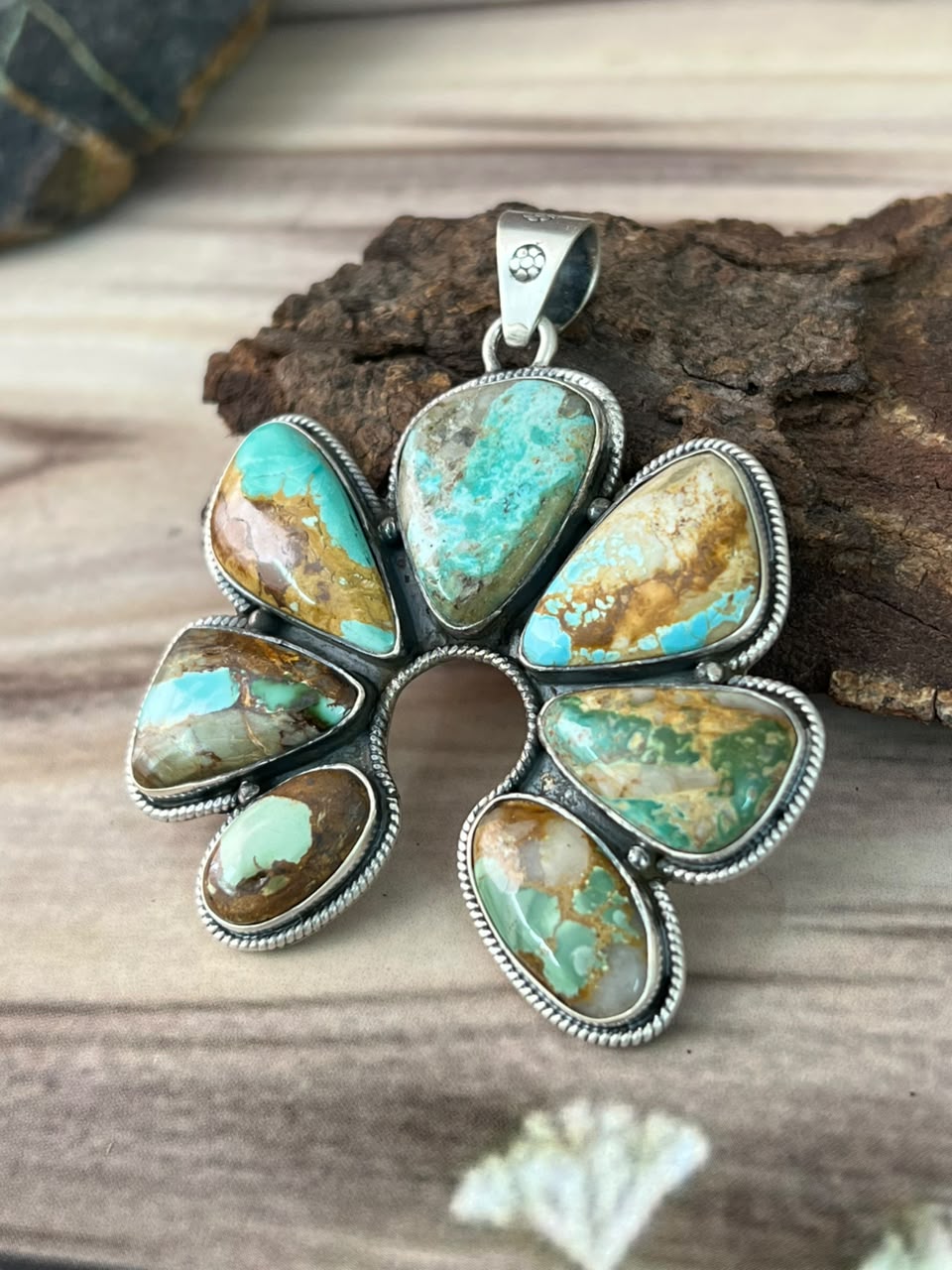 Handmade Sterling Silver Royston Turquoise Naja Pendant Signed Nizhoni