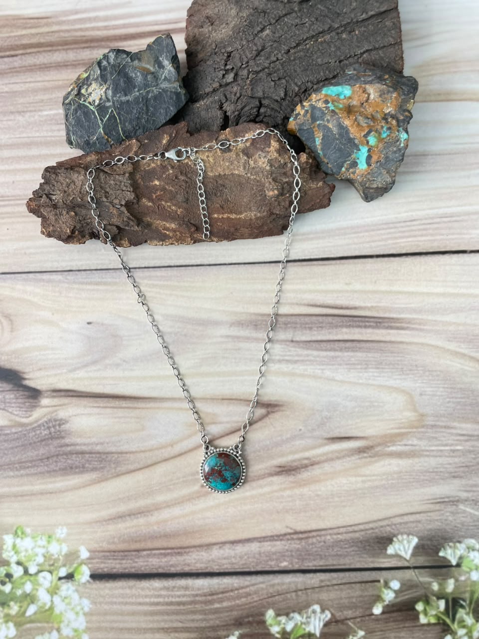 Handmade Sterling Silver Gem Silica Collection: Necklace Signed Nizhoni