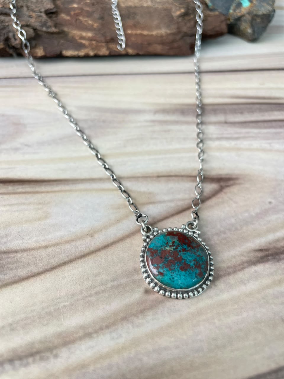 Handmade Sterling Silver Gem Silica Collection: Necklace Signed Nizhoni