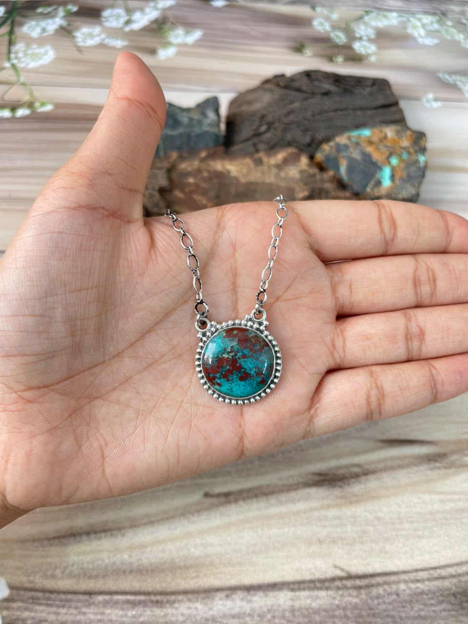 Handmade Sterling Silver Gem Silica Collection: Necklace Signed Nizhoni