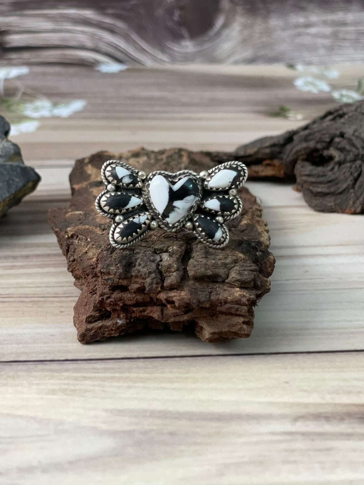 Handmade Sterling Silver White Buffalo Adjustable Ring Signed Nizhoni