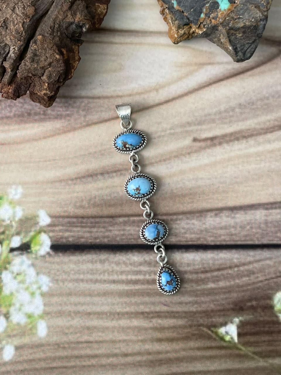 Handmade Sterling Silver Golden Hills Turquoise Pendant Signed Nizhoni