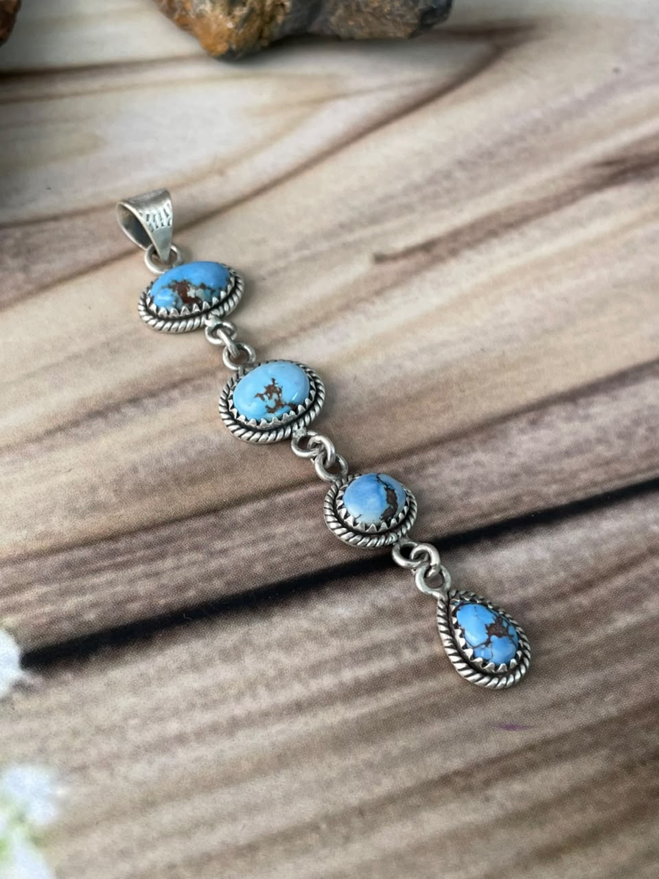 Handmade Sterling Silver Golden Hills Turquoise Pendant Signed Nizhoni