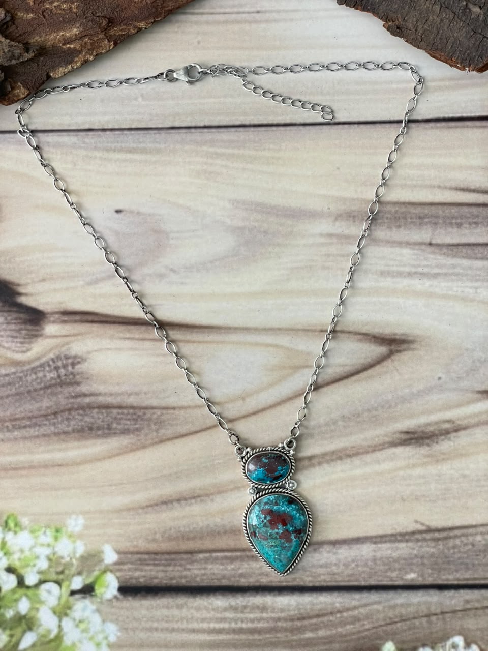Handmade Sterling Silver Gem Silica Collection: Necklace Signed Nizhoni