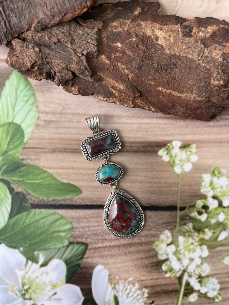 Handmade Sterling Silver Gem Silica Collection: Pendant Signed Nizhoni
