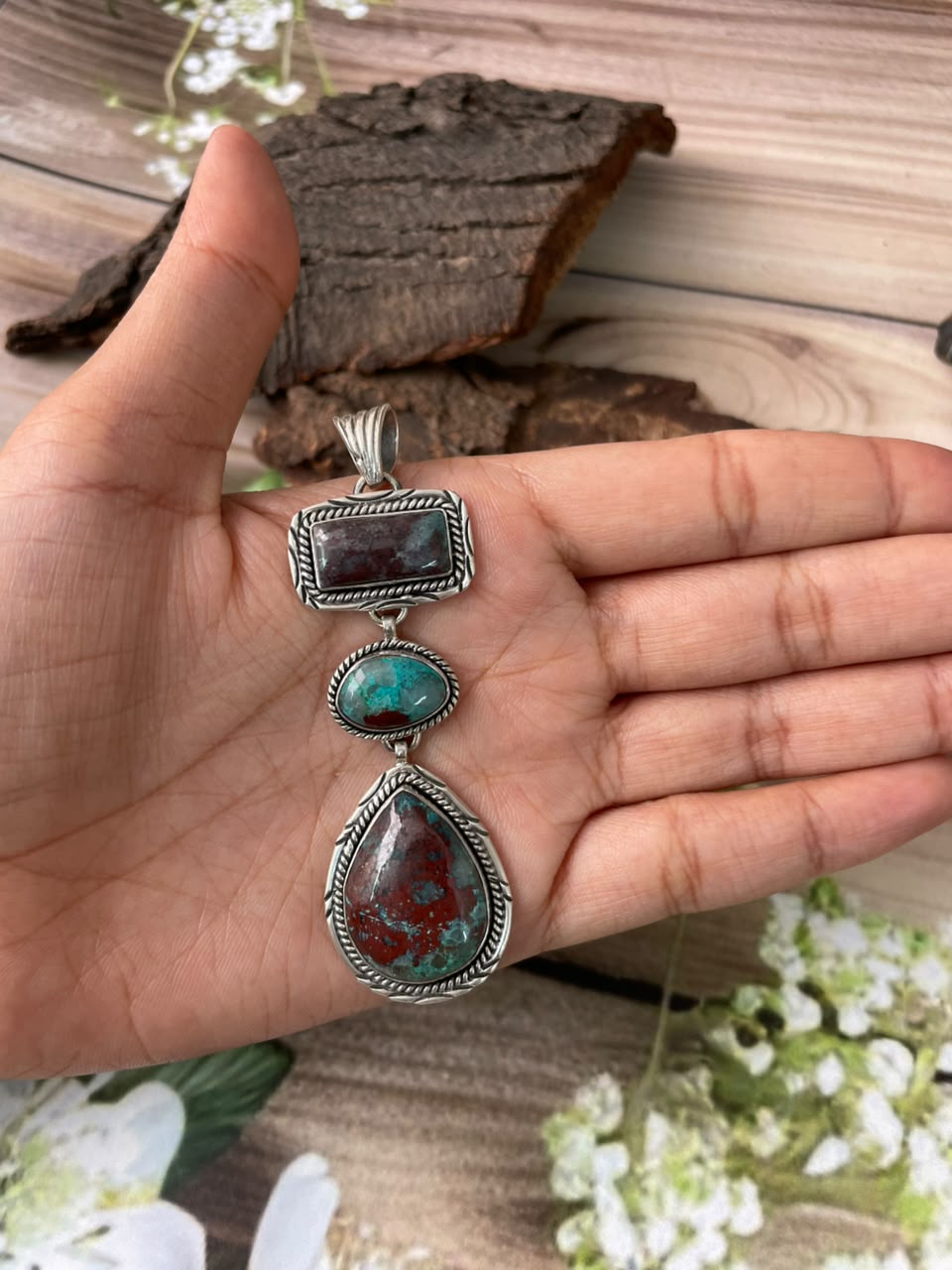 Handmade Sterling Silver Gem Silica Collection: Pendant Signed Nizhoni