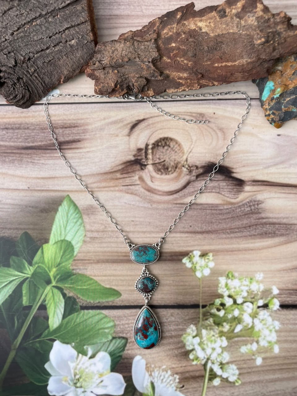 Handmade Sterling Silver Gem Silica Collection: Necklace Signed Nizhoni