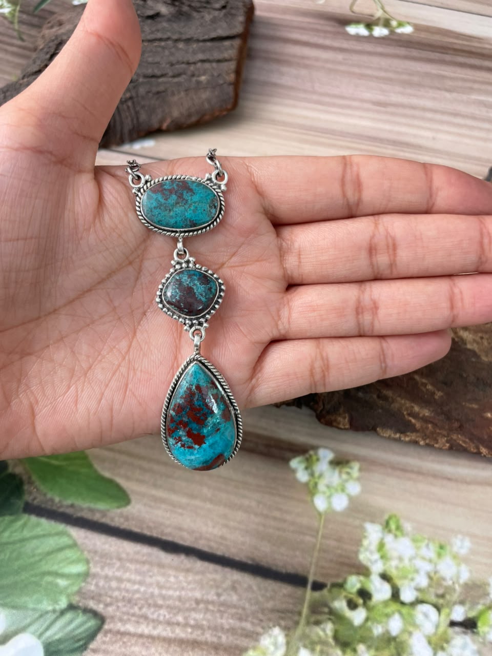 Handmade Sterling Silver Gem Silica Collection: Necklace Signed Nizhoni