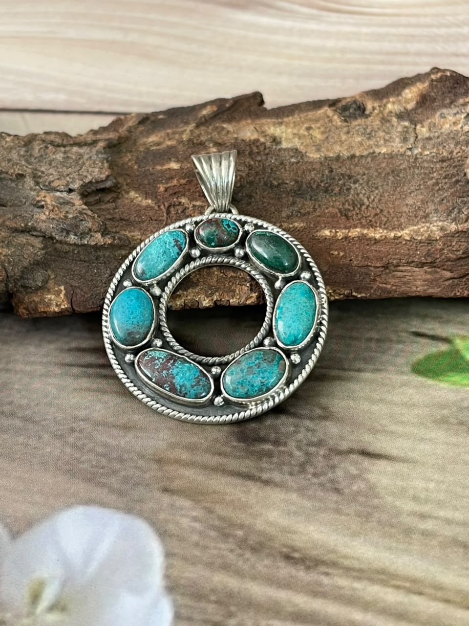 Handmade Sterling Silver Gem Silica Collection: Pendant Signed Nizhoni