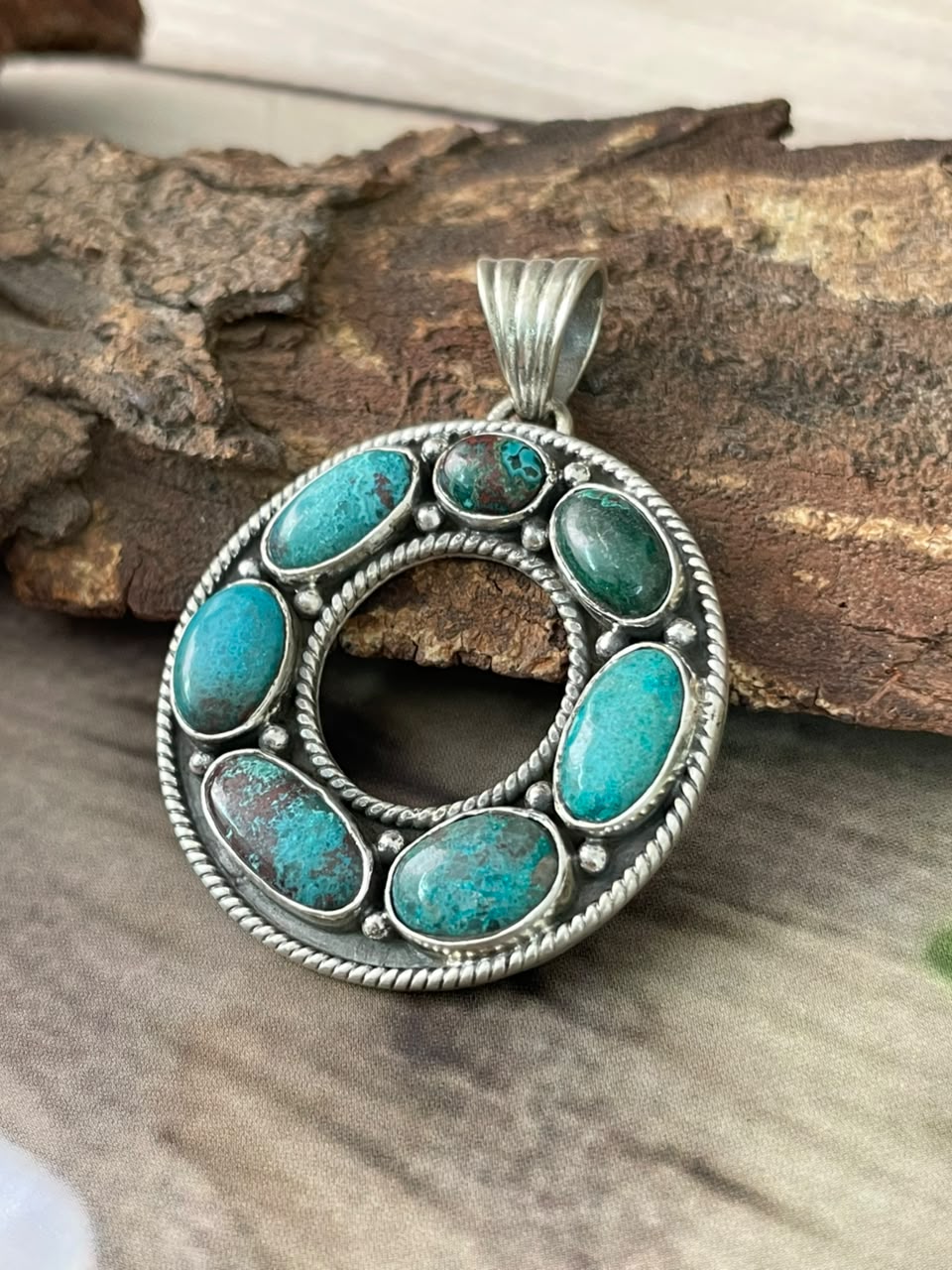 Handmade Sterling Silver Gem Silica Collection: Pendant Signed Nizhoni