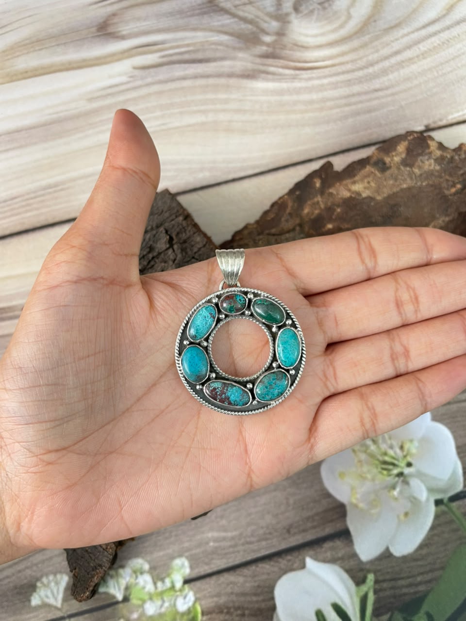 Handmade Sterling Silver Gem Silica Collection: Pendant Signed Nizhoni