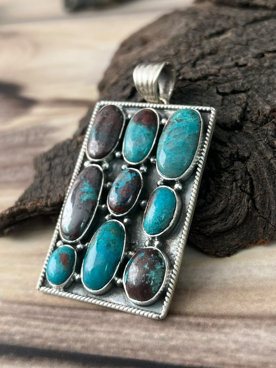 Handmade Sterling Silver Gem Silica Collection: Bar Pendant Signed Nizhoni