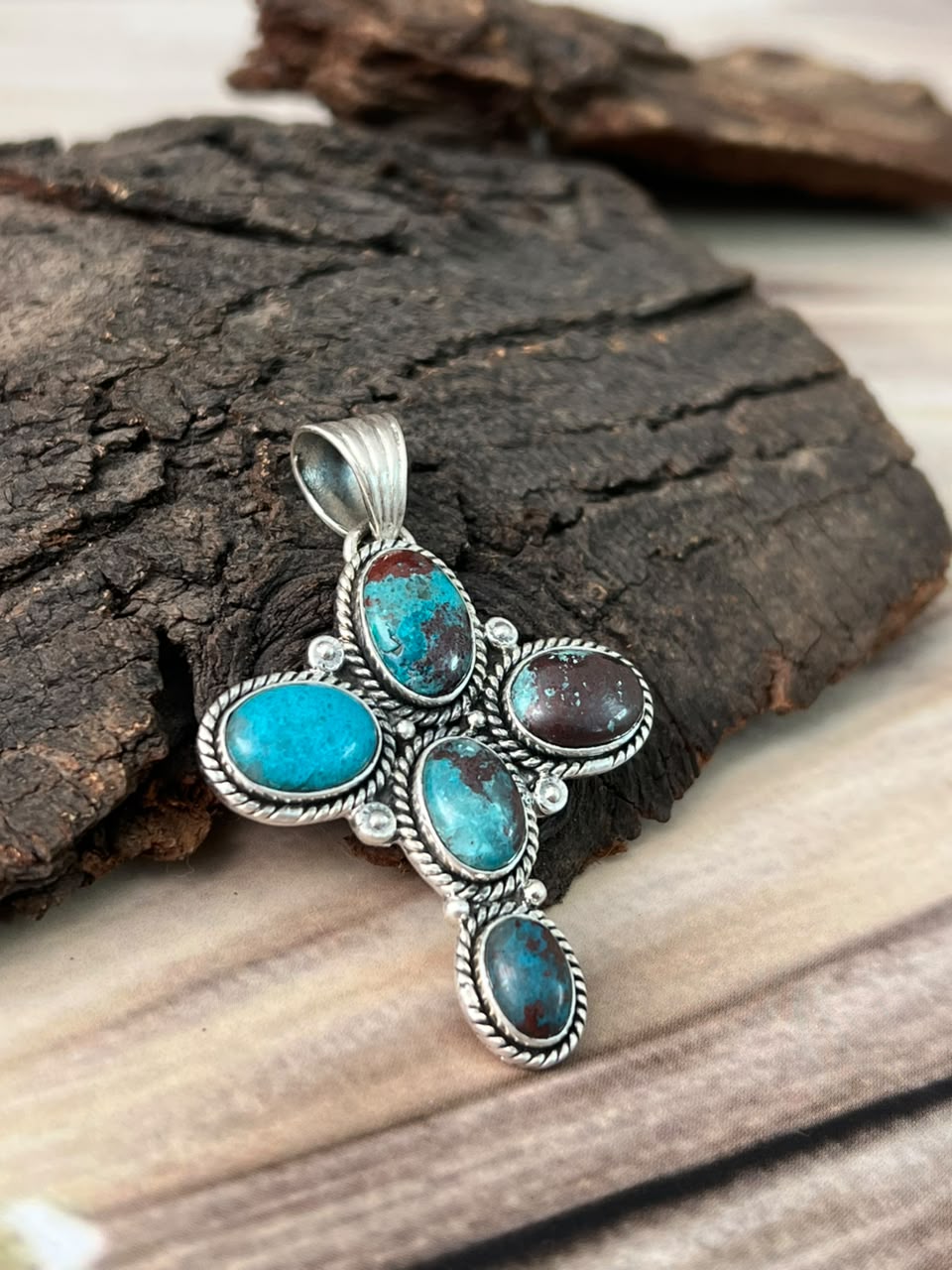 Handmade Sterling Silver Gem Silica Collection: Cross Pendant Signed Nizhoni