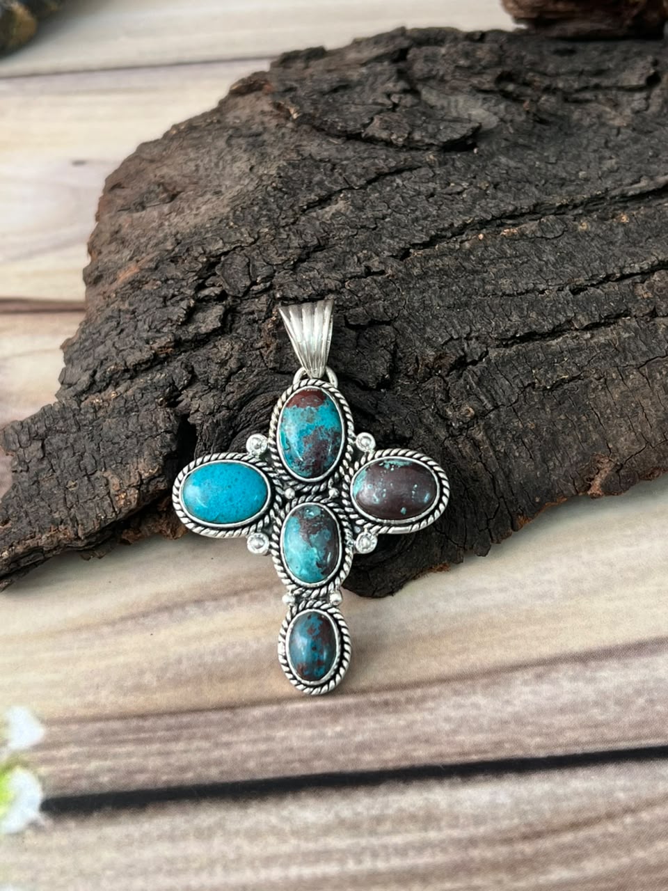 Handmade Sterling Silver Gem Silica Collection: Cross Pendant Signed Nizhoni