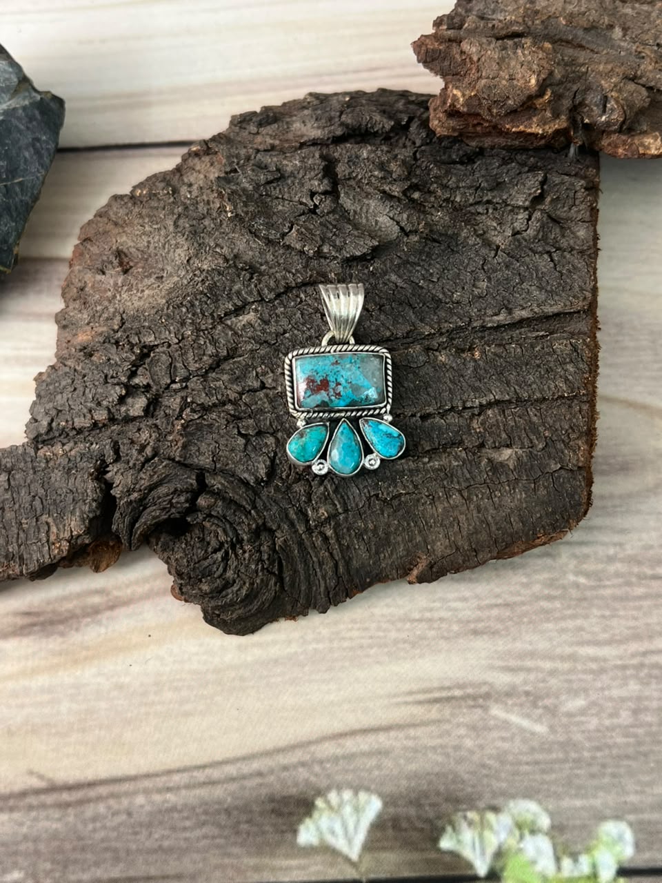 Handmade Sterling Silver Gem Silica Collection: Pendant Signed Nizhoni