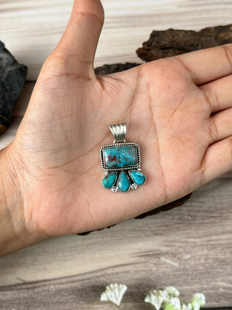 Handmade Sterling Silver Gem Silica Collection: Pendant Signed Nizhoni
