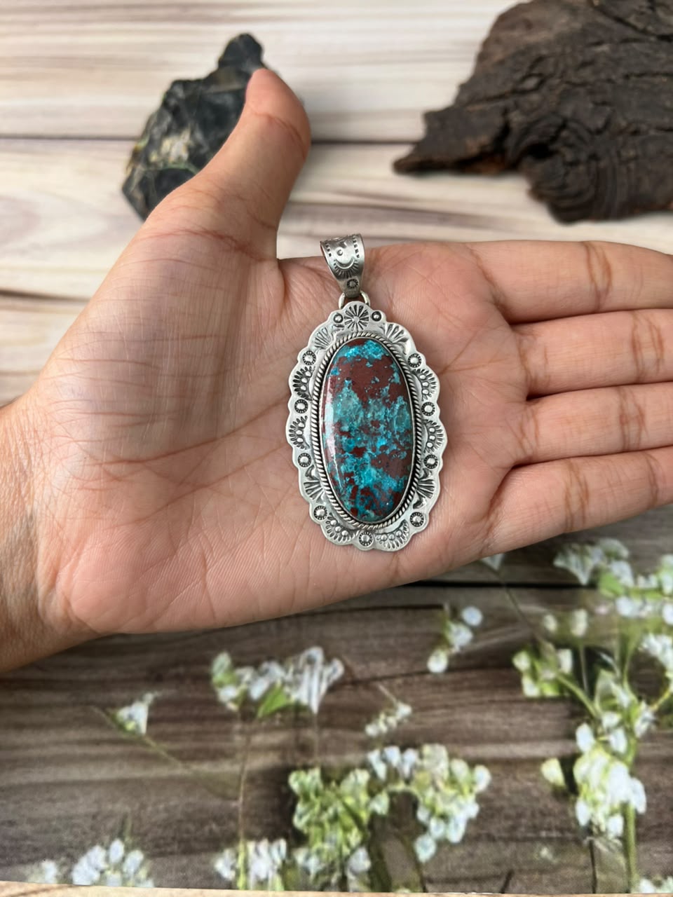 Handmade Sterling Silver Gem Silica Collection: Pendant Signed Nizhoni