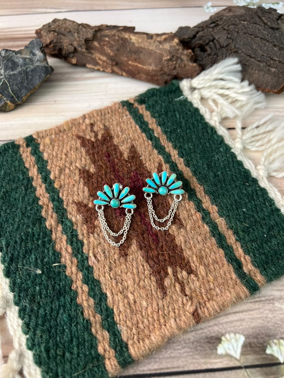 Handmade Sterling Silver Kingman Turquoise Post Dangle Earrings Signed Nizhoni