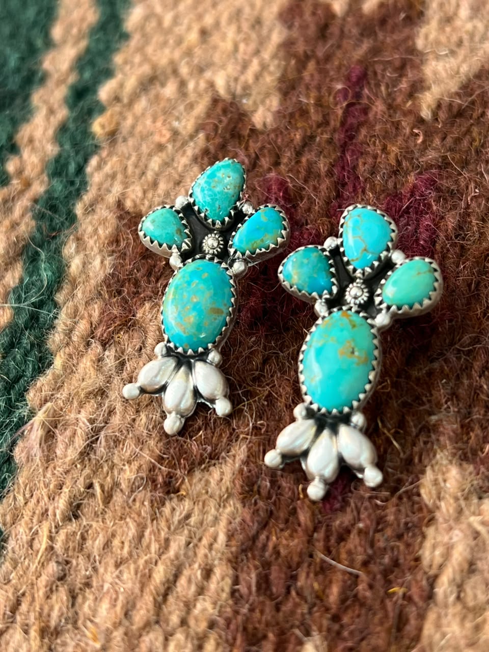 Handmade Sterling Silver Santa Maria Turquoise Post Studs Earrings Signed Nizhoni