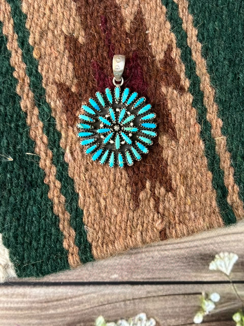 Handmade Sterling Silver Kingman Turquoise Pendant Signed Nizhoni