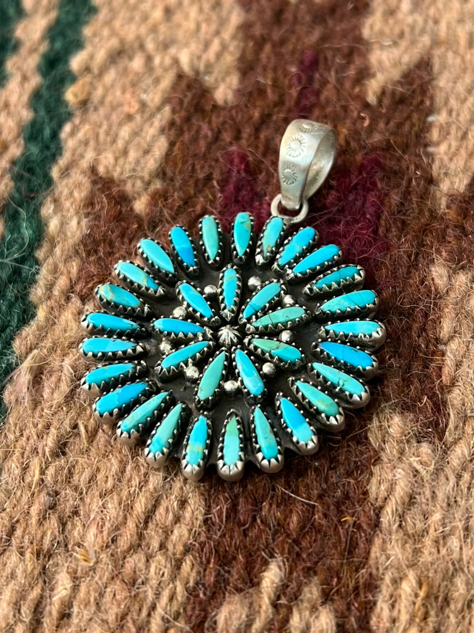 Handmade Sterling Silver Kingman Turquoise Pendant Signed Nizhoni