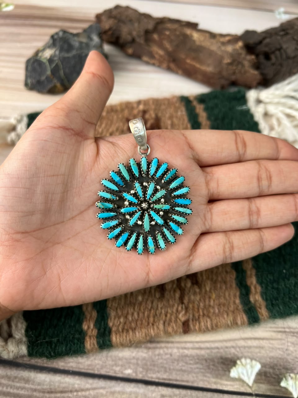 Handmade Sterling Silver Kingman Turquoise Pendant Signed Nizhoni