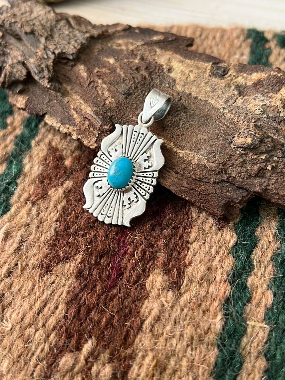 Handmade Sterling Silver Kingman Turquoise Pendant Signed Nizhoni