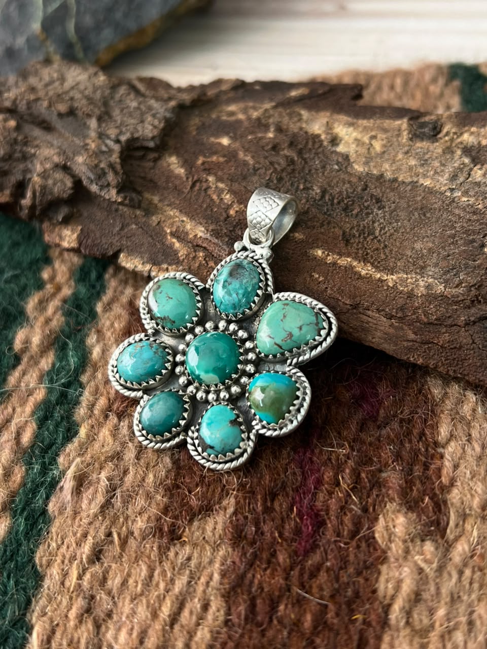 Handmade Sterling Silver Cripple Creek Turquoise Pendant Signed Nizhoni (9)