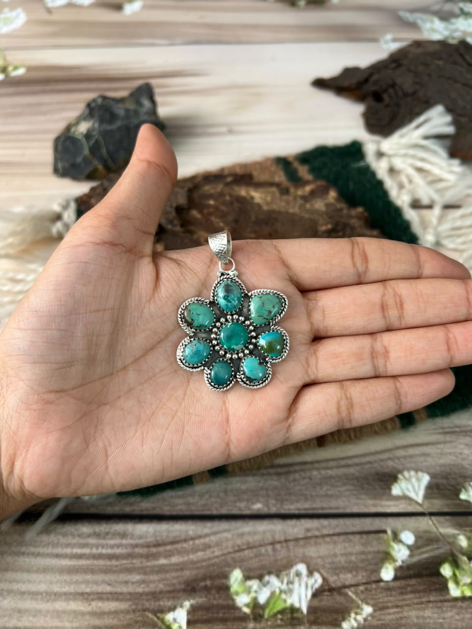 Handmade Sterling Silver Cripple Creek Turquoise Pendant Signed Nizhoni (9)