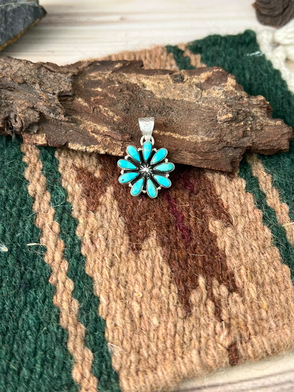 Handmade Sterling Silver Kingman Turquoise Pendant Signed Nizhoni