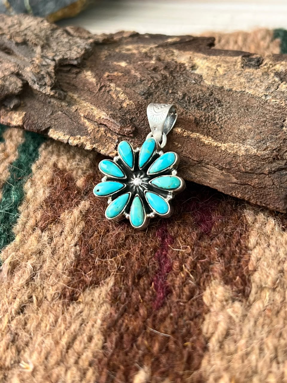 Handmade Sterling Silver Kingman Turquoise Pendant Signed Nizhoni