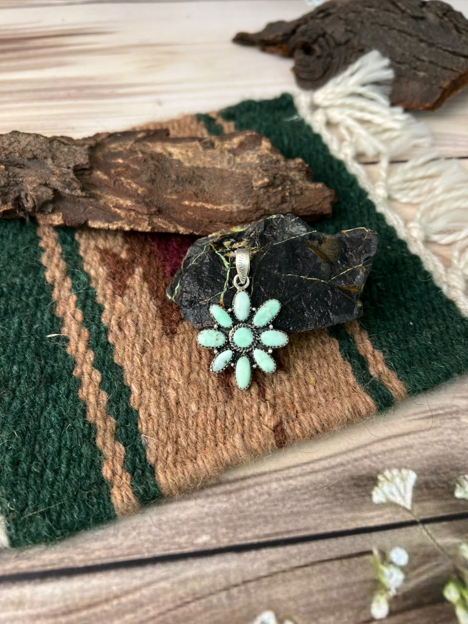 Handmade Sterling Silver Paloma Turquoise Pendant Signed Nizhoni (6)