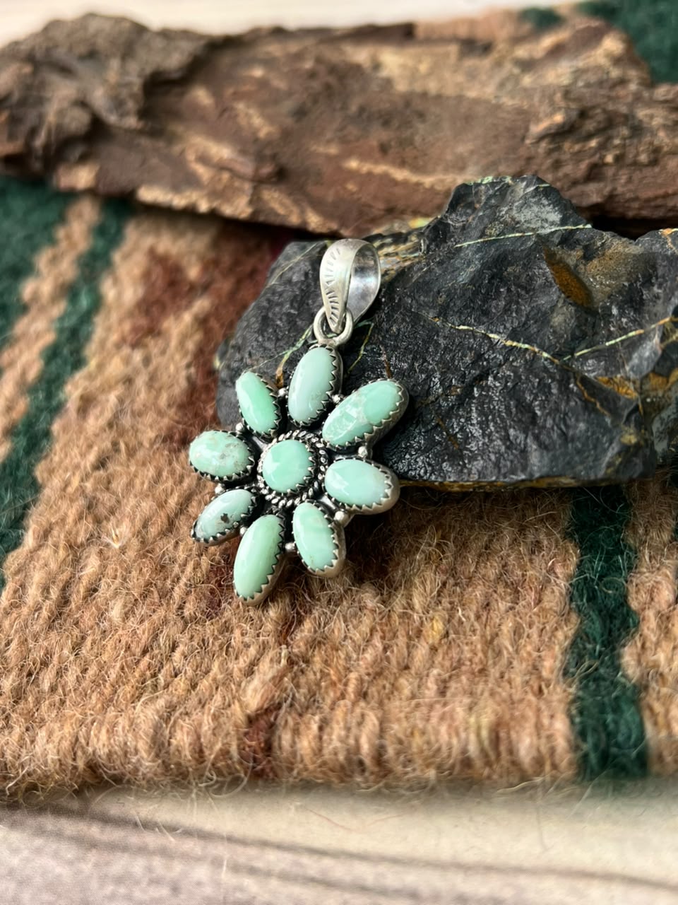 Handmade Sterling Silver Paloma Turquoise Pendant Signed Nizhoni (6)