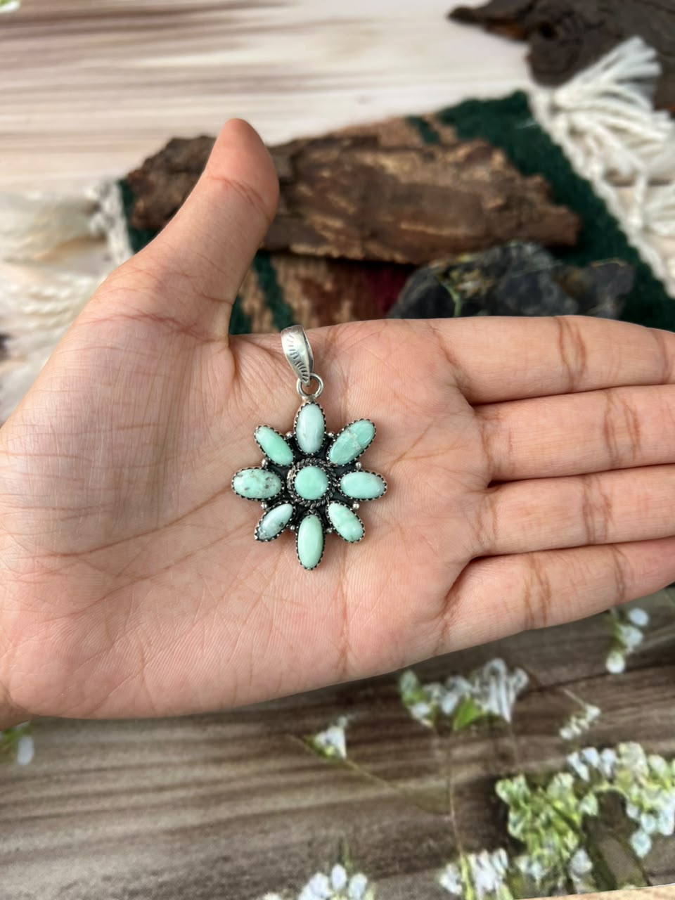 Handmade Sterling Silver Paloma Turquoise Pendant Signed Nizhoni (6)