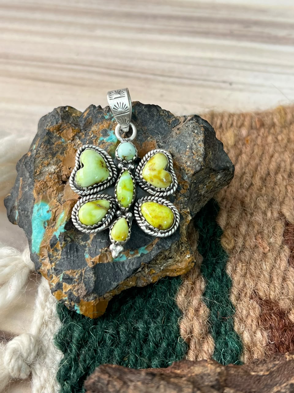 Handmade Sterling Silver Palomino Turquoise Butterfly Pendant Signed Nizhoni