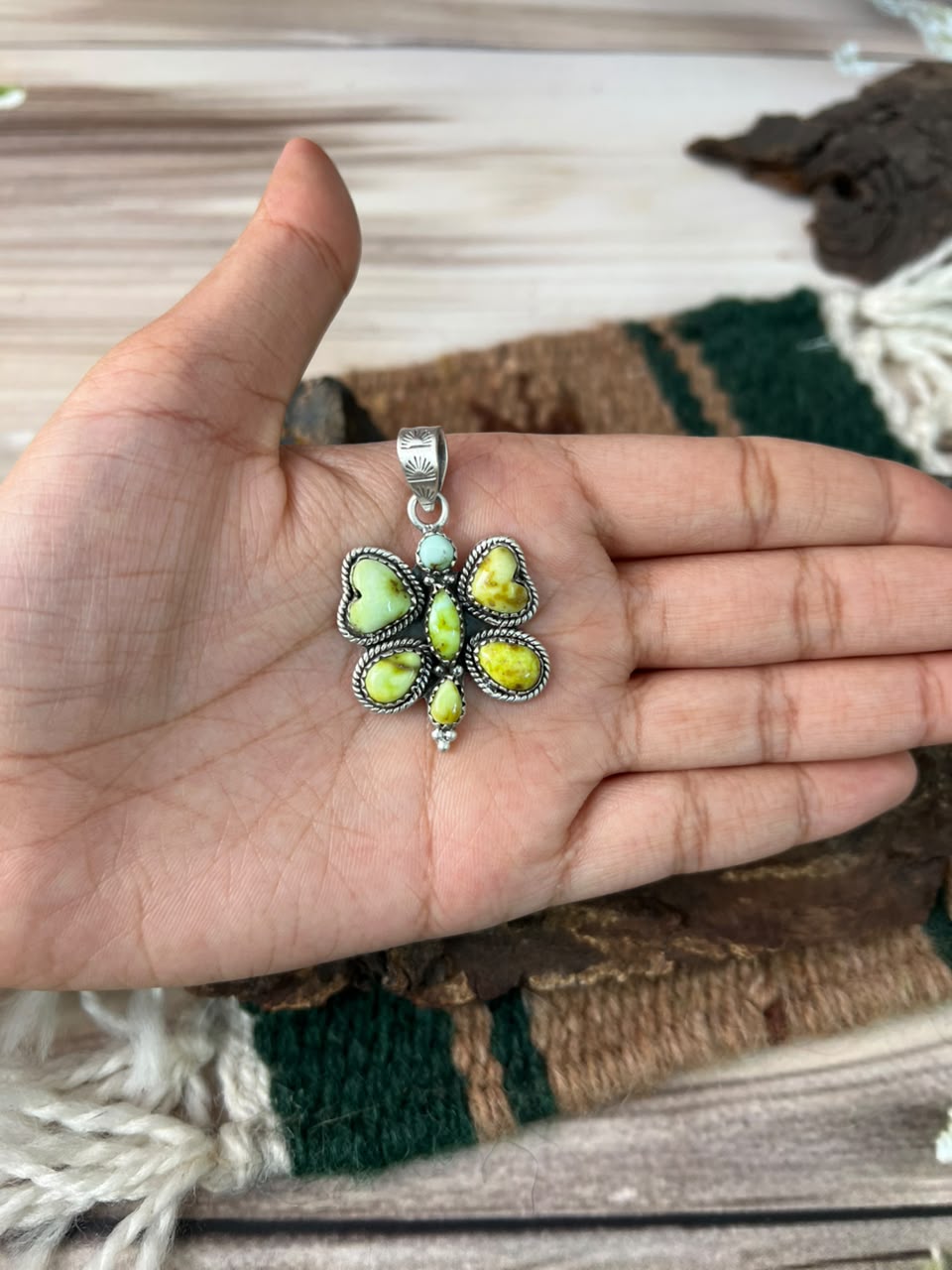 Handmade Sterling Silver Palomino Turquoise Butterfly Pendant Signed Nizhoni