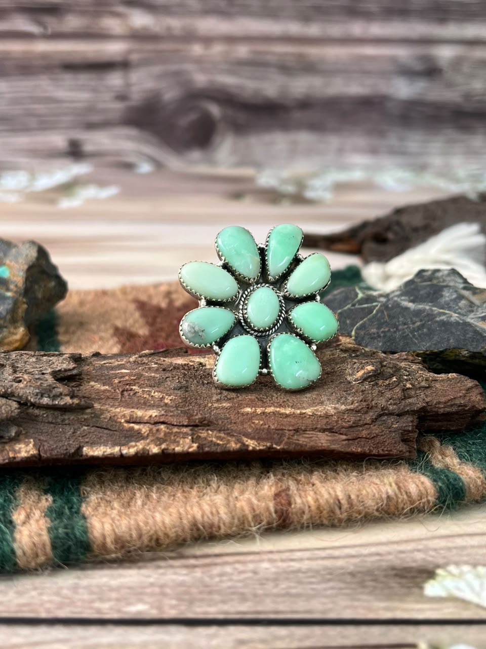 Handmade Sterling Silver Paloma Turquoise Adjustable Ring Signed Nizhoni