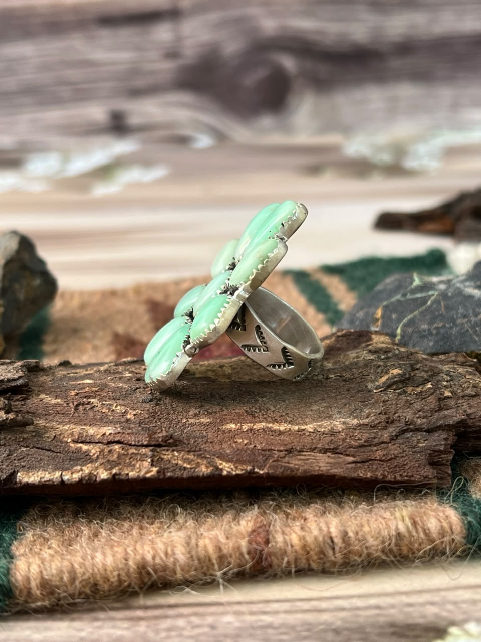 Handmade Sterling Silver Paloma Turquoise Adjustable Ring Signed Nizhoni