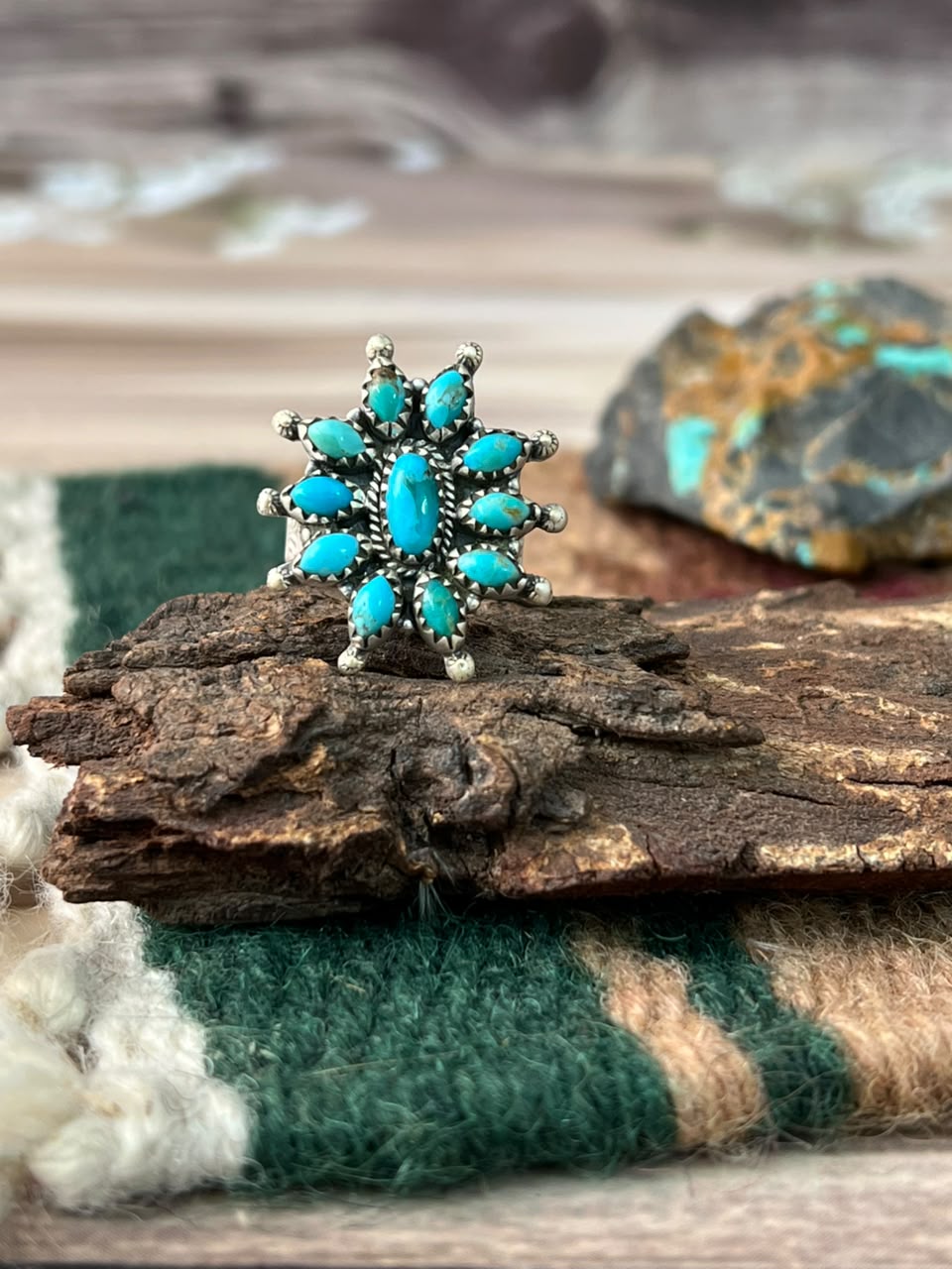 Handmade Sterling Silver Kingman Turquoise Adjustable Ring Signed Nizhoni