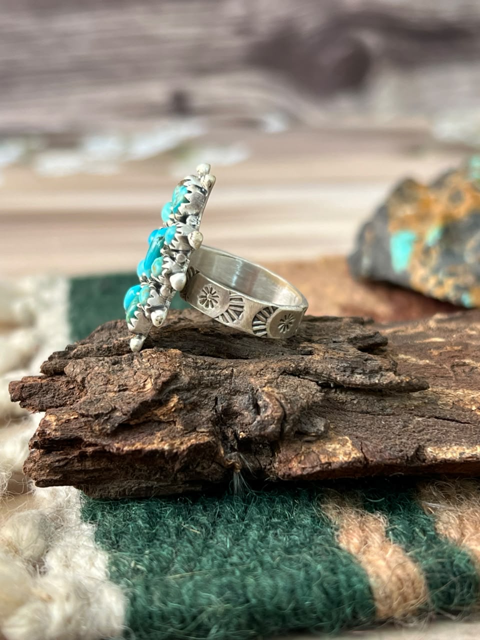 Handmade Sterling Silver Kingman Turquoise Adjustable Ring Signed Nizhoni