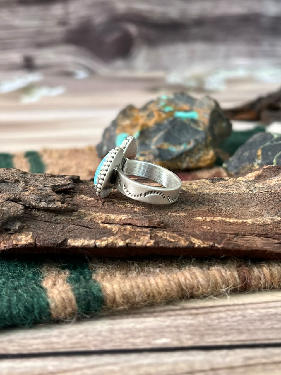 Handmade Sterling Silver Golden Hills Turquoise Adjustable Ring Signed Nizhoni