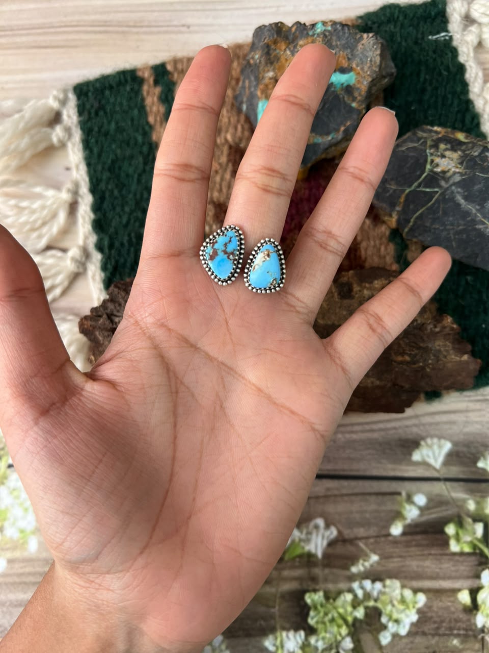 Handmade Sterling Silver Golden Hills Turquoise Adjustable Ring Signed Nizhoni