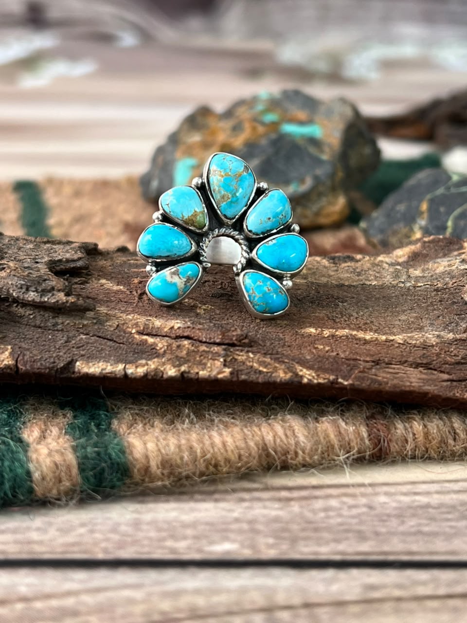 Handmade Sterling Silver Sierra Bella Turquoise Naja Adjustable Ring Signed Nizhoni