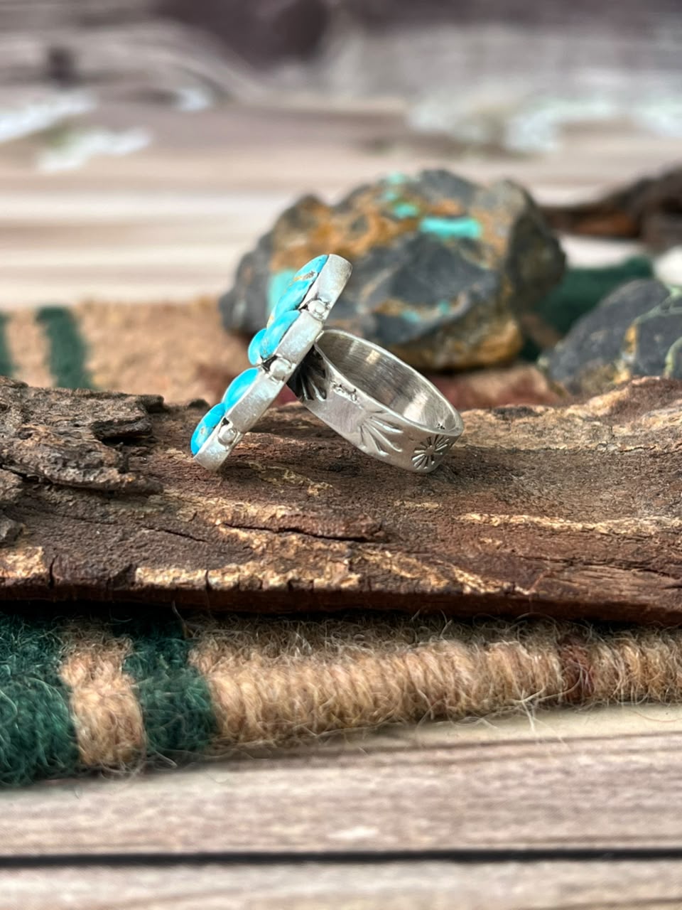 Handmade Sterling Silver Sierra Bella Turquoise Naja Adjustable Ring Signed Nizhoni